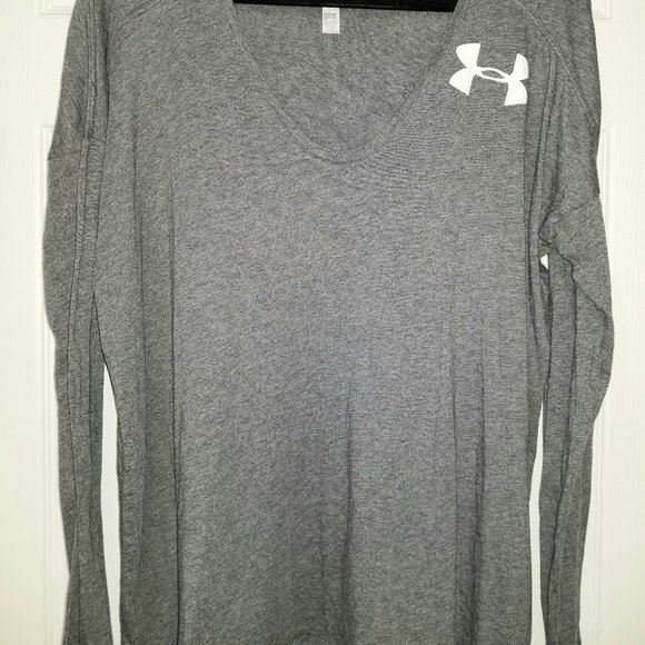 UNDER ARMOUR Women's Activewear Top XL Gray T-Shirt Logo Long Sleeve Pullover - Picture 1 of 2